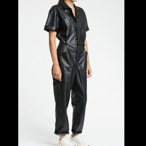 NWT Pistola Faux Vegan Leather Cargo Jumpsuit in Black